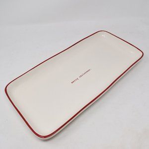 Rae Dunn Merry Christmas Platter Red Trim Type New